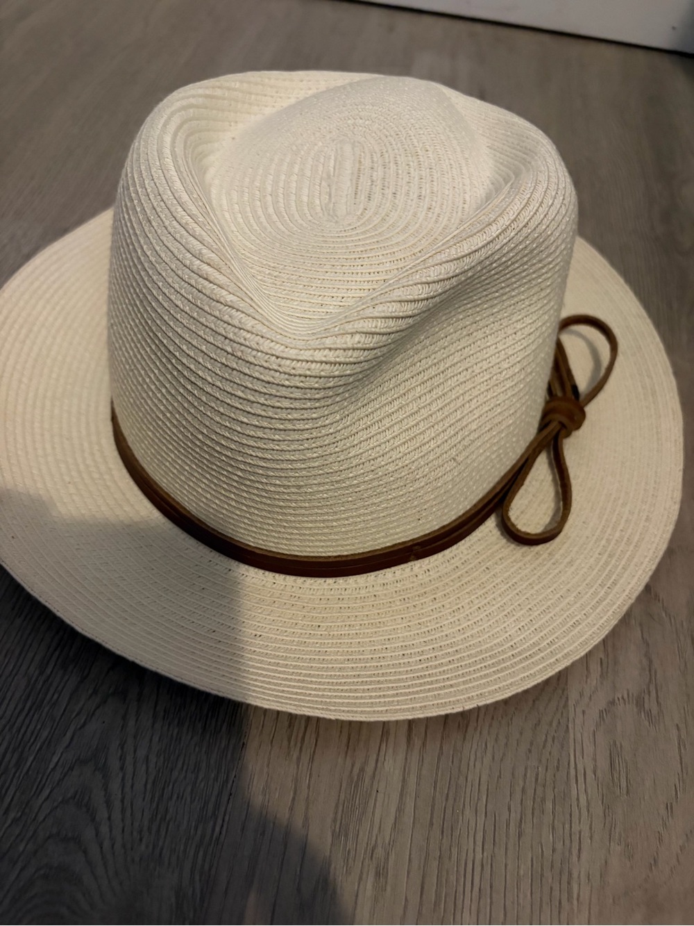 Cream Anthropologie Straw Fedora with Brown Band